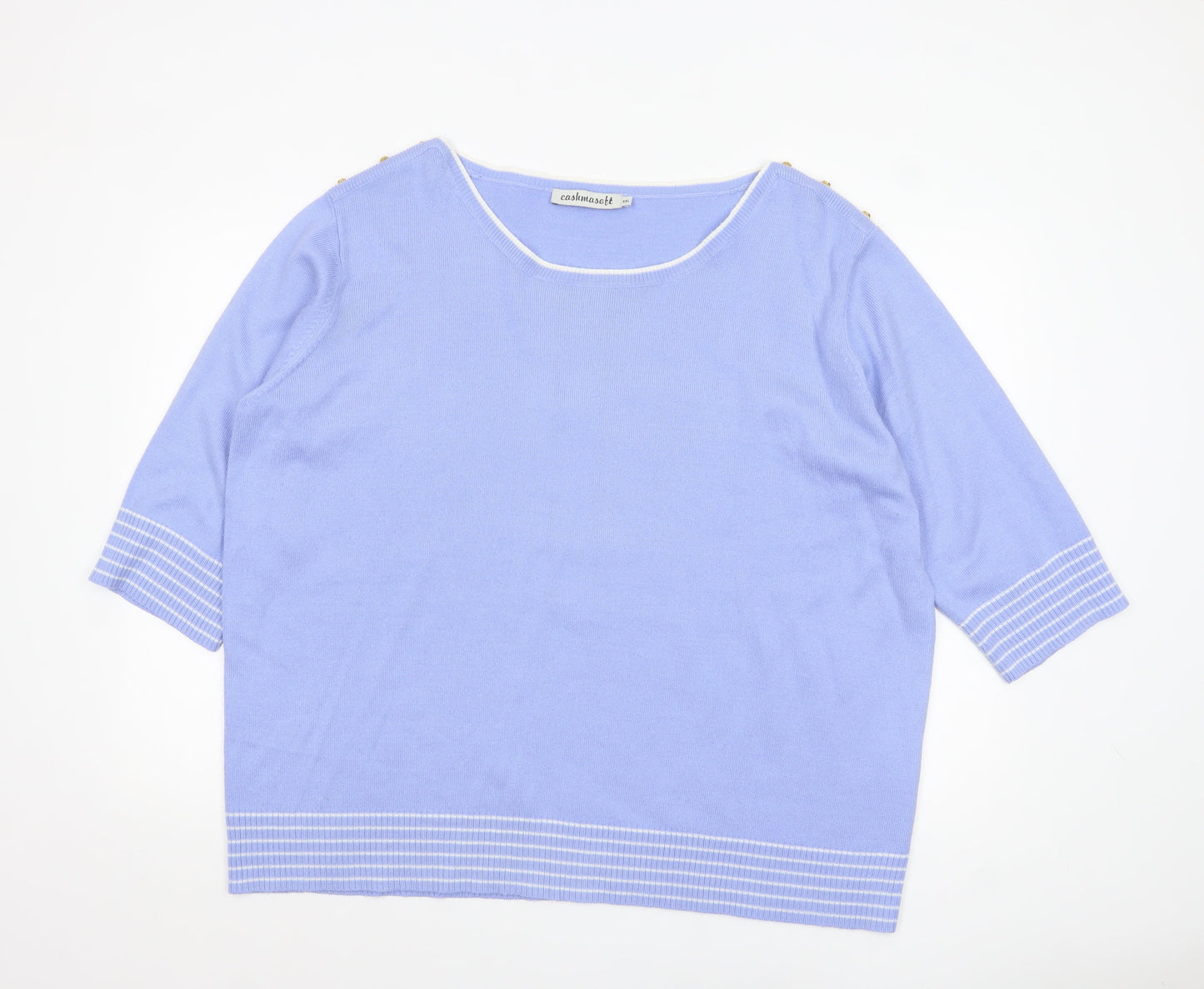 Cashmasoft Women Blue 2XL Boat Neck 3/4 Sleeve Knit Jumper