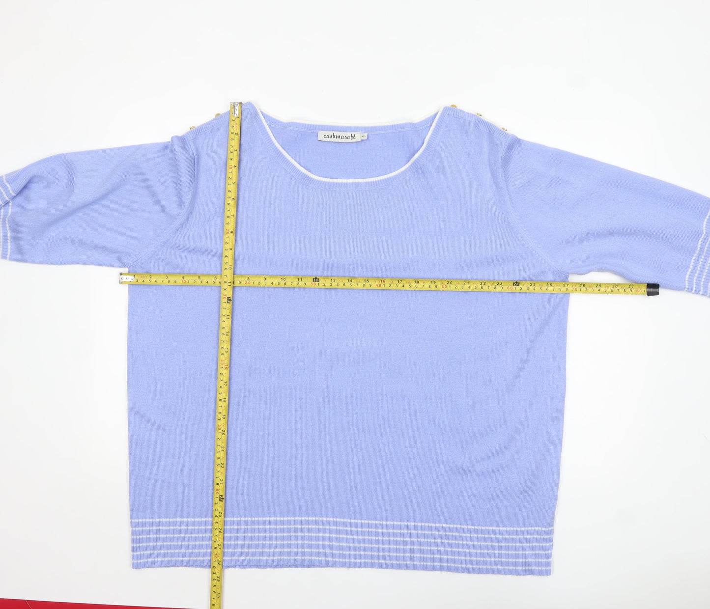 Cashmasoft Women Blue 2XL Boat Neck 3/4 Sleeve Knit Jumper