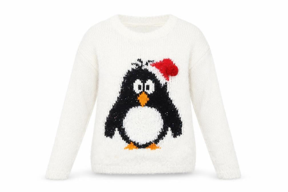 Papaya Weekend Women Ivory Christmas Penguin Jumper Size S