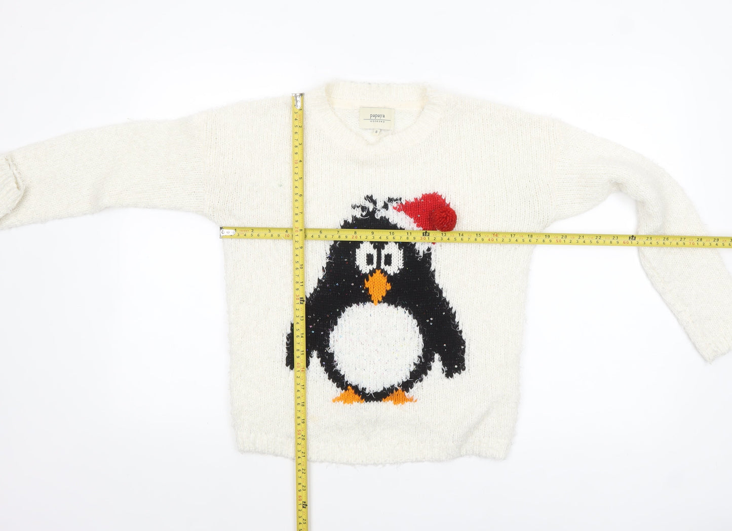 Papaya Weekend Women Ivory Christmas Penguin Jumper Size S