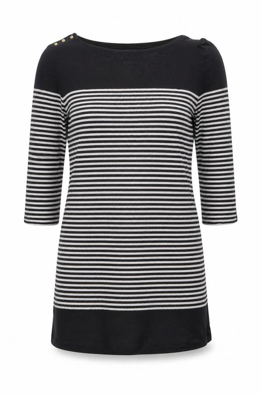 Massimo Dutti Women’s Black Striped Linen Tunic Jumper Size 10