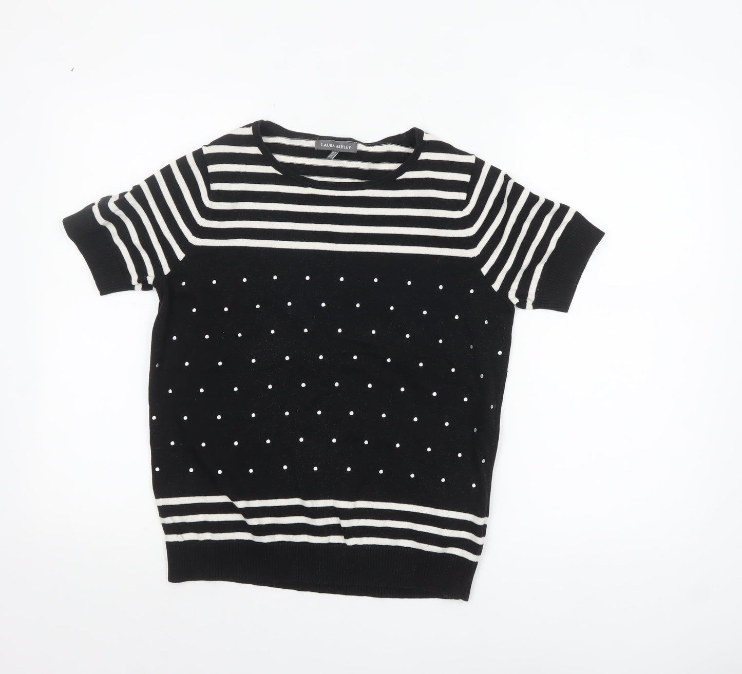 Laura Ashley Women’s Black Striped Polka Dot Cotton Jumper Size 12