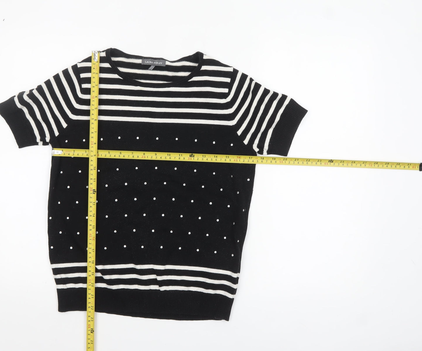 Laura Ashley Women’s Black Striped Polka Dot Cotton Jumper Size 12