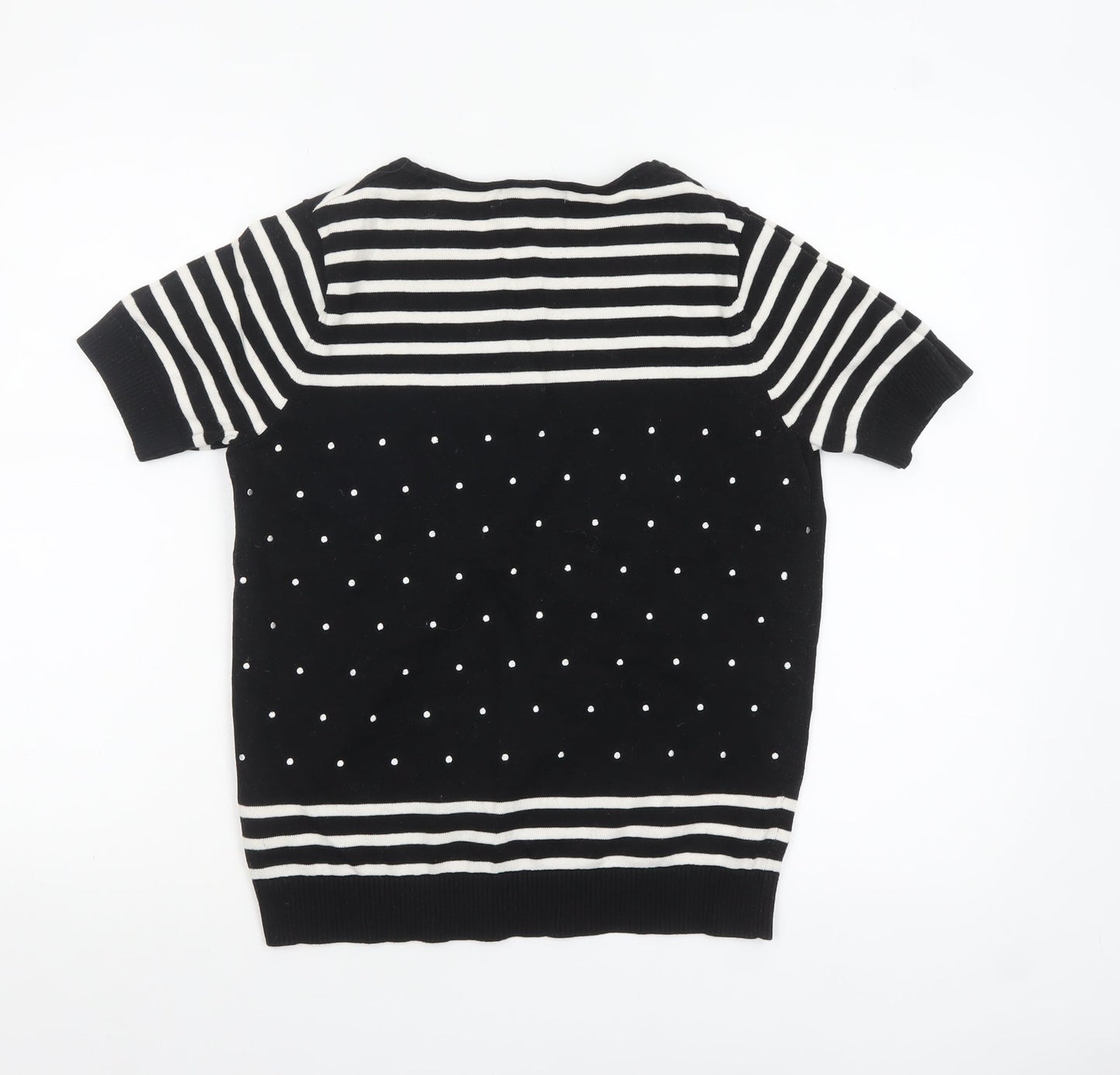 Laura Ashley Women’s Black Striped Polka Dot Cotton Jumper Size 12