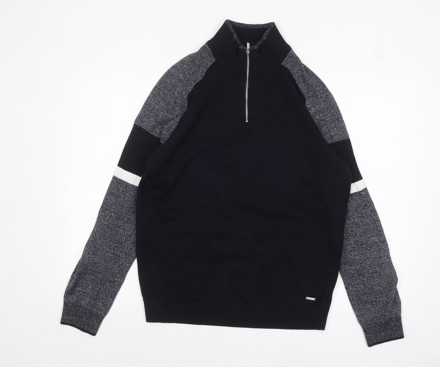 Next Men Black Cotton Half Zip High Neck Jumper Size L