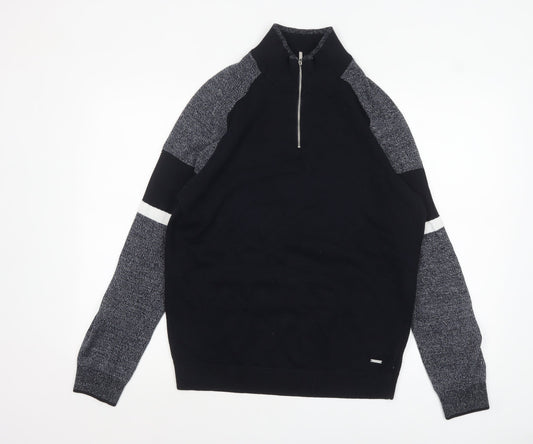 Next Men Black Cotton Half Zip High Neck Jumper Size L