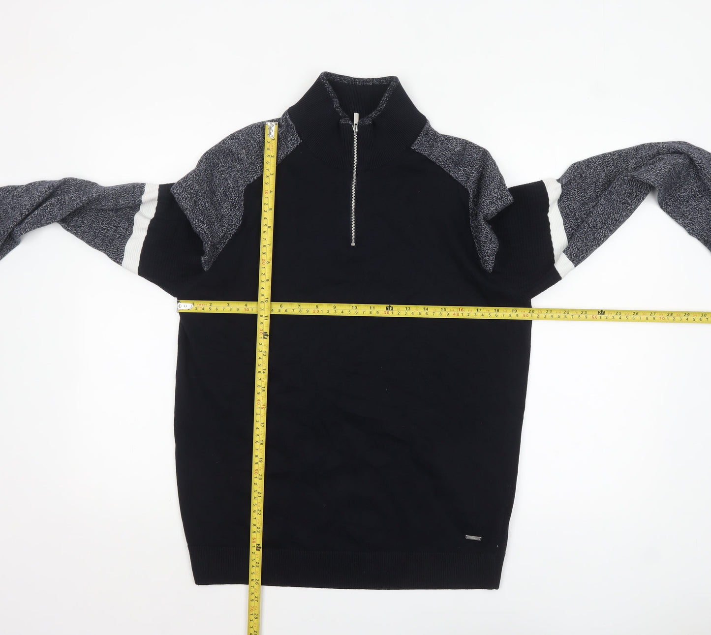 Next Men Black Cotton Half Zip High Neck Jumper Size L