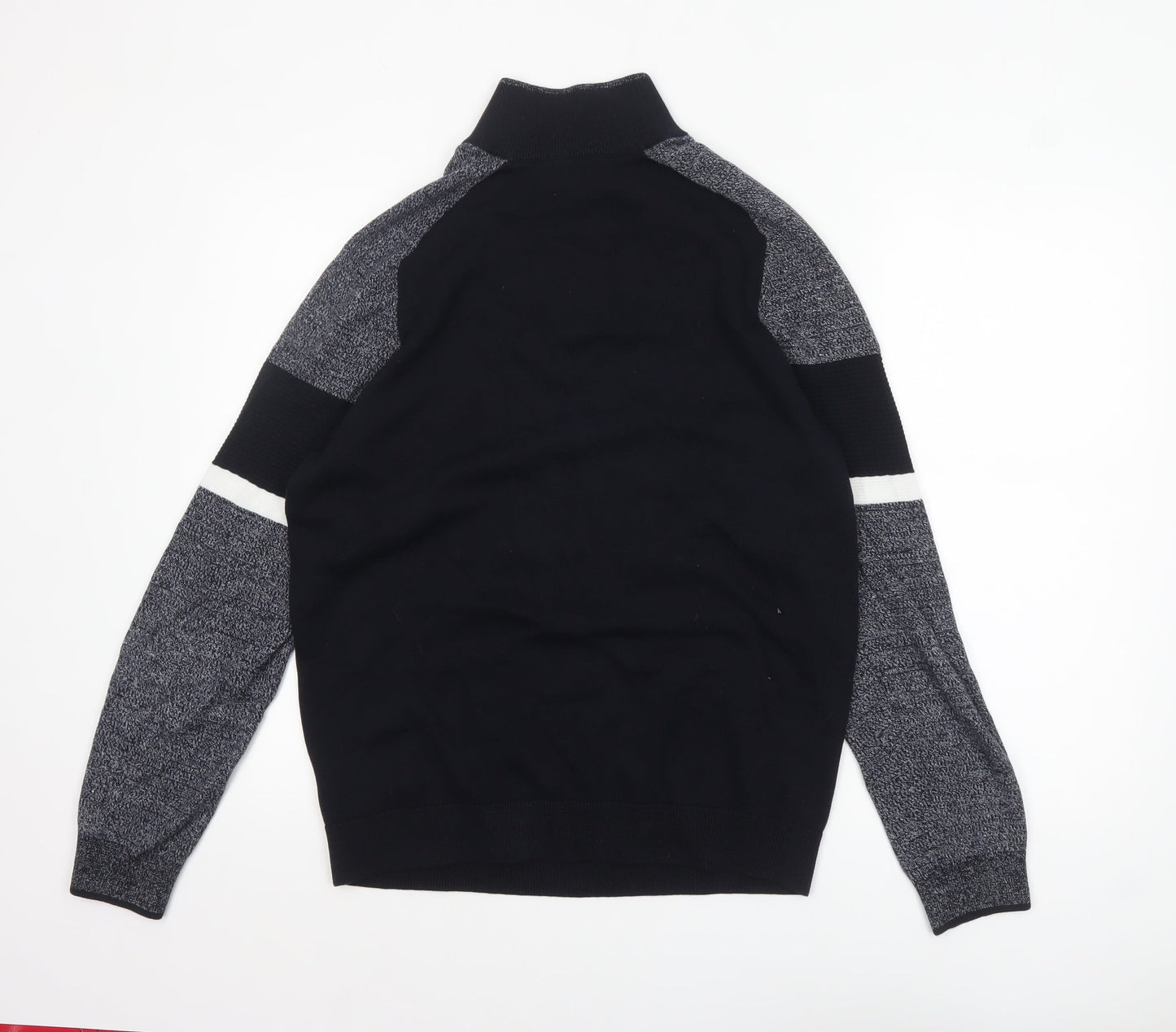 Next Men Black Cotton Half Zip High Neck Jumper Size L