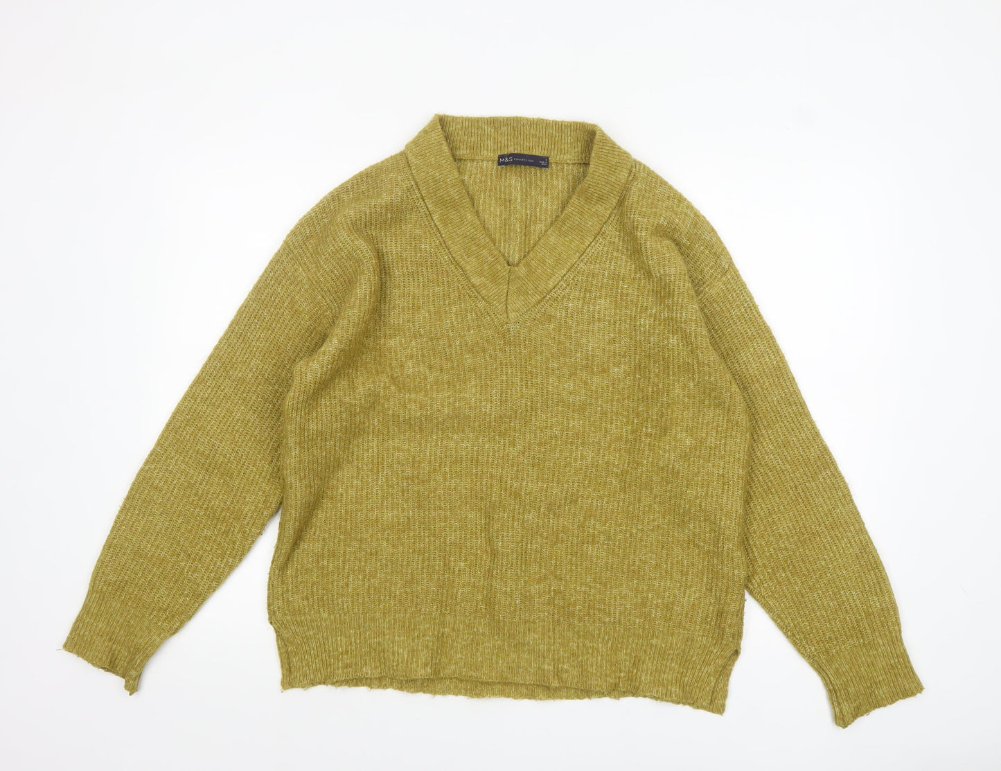Marks and Spencer Women's Green V-Neck Knit Jumper Size 14