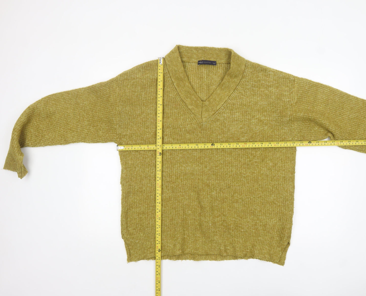 Marks and Spencer Women's Green V-Neck Knit Jumper Size 14