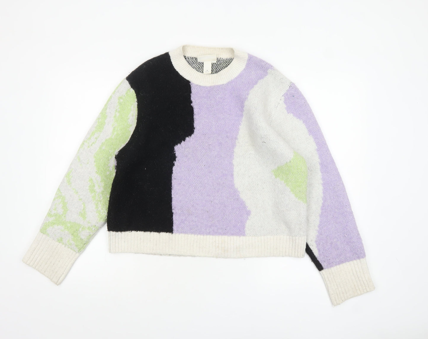 Monki Women Multicoloured Chunky-Knit Wool Blend Pullover Jumper M