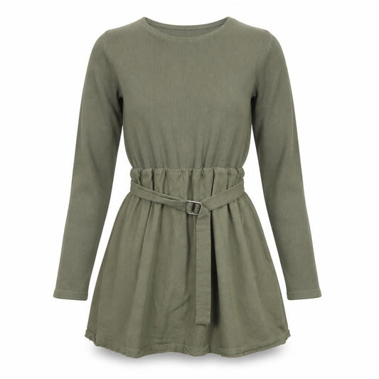Zara Women’s Green Long Sleeve Belted Tunic Blouse Size S