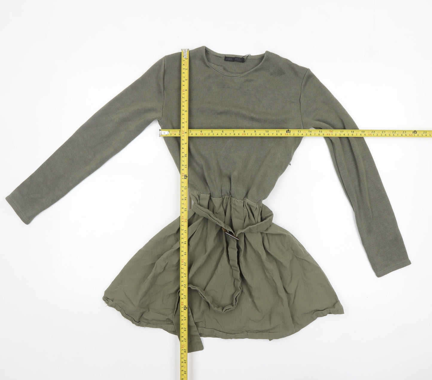 Zara Women’s Green Long Sleeve Belted Tunic Blouse Size S
