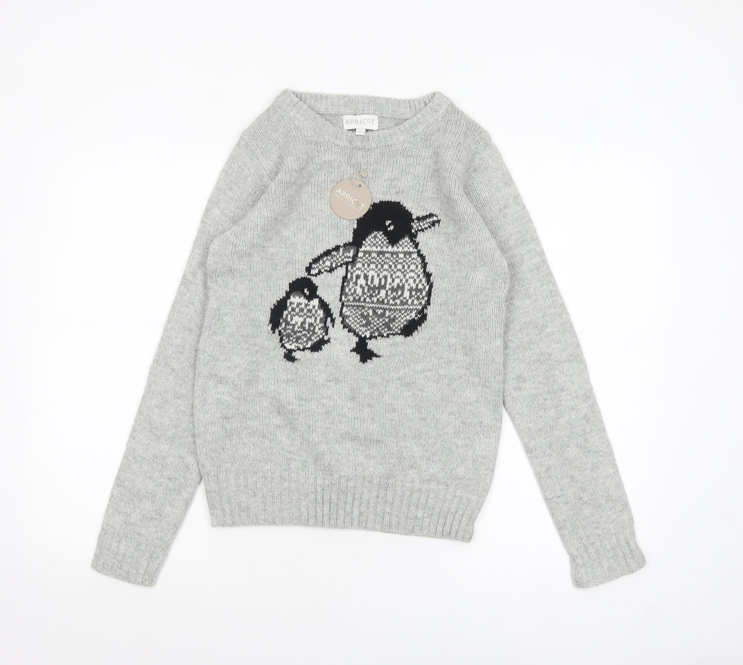 Apricot Womens Grey Penguin Knit Jumper UK 8 Pullover Casual Winter
