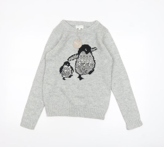 Apricot Womens Grey Penguin Knit Jumper UK 8 Pullover Casual Winter