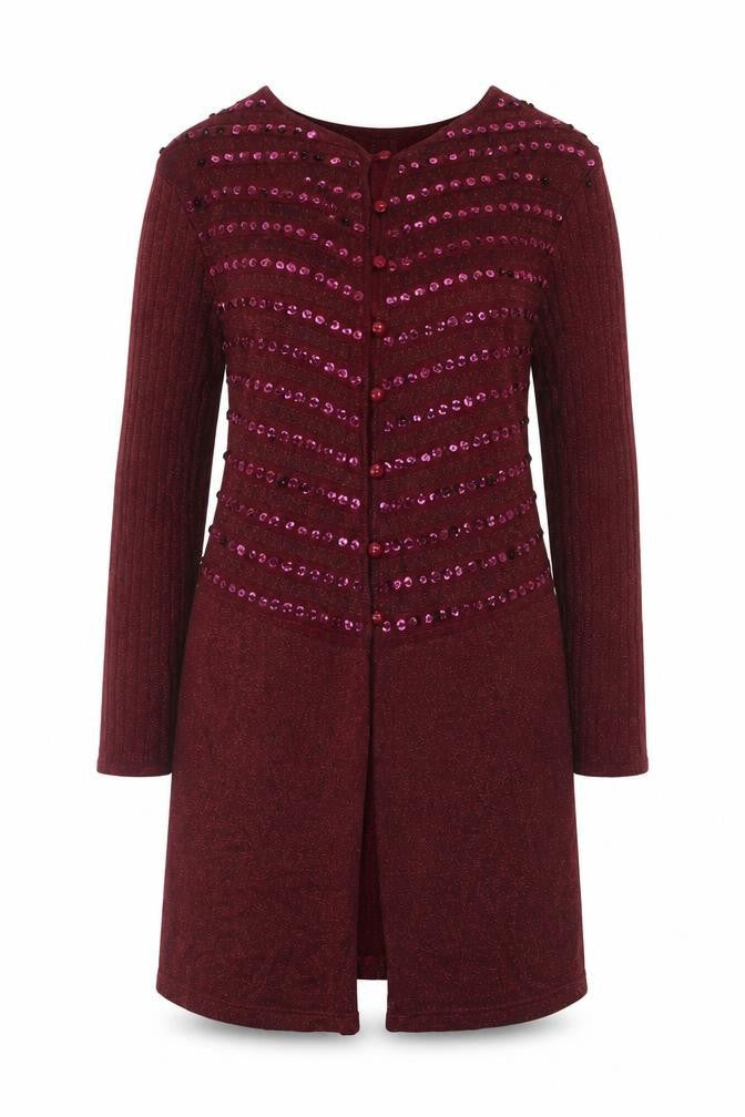 Jacques Vert Women Red Sequin Long Sleeve Open Cardigan Size M