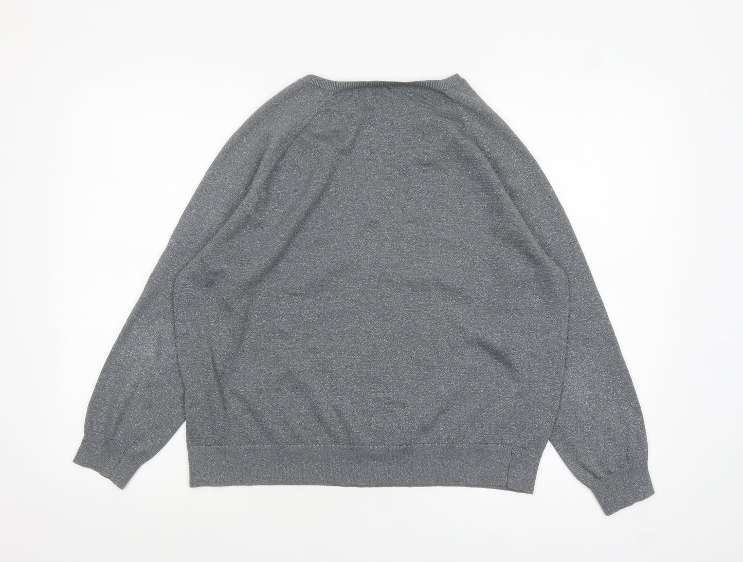 Hush Women's Grey V-Neck Knit Jumper Size S Relaxed Fit