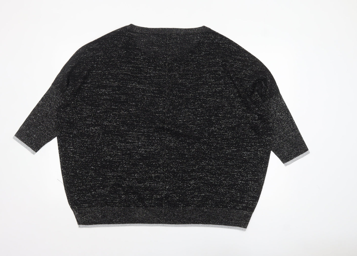 Live Unlimited Women Black Metallic Relaxed 3/4 Sleeve Pullover Jumper UK 18