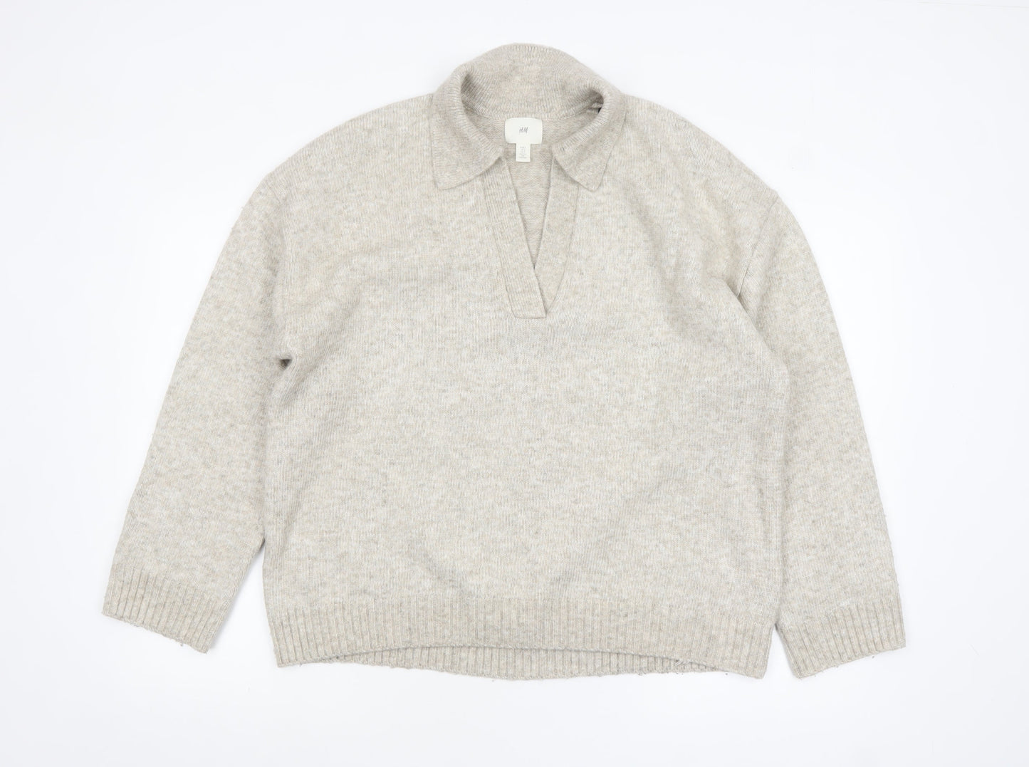 H&M Women Beige Collared Pullover Knit Jumper Size 8