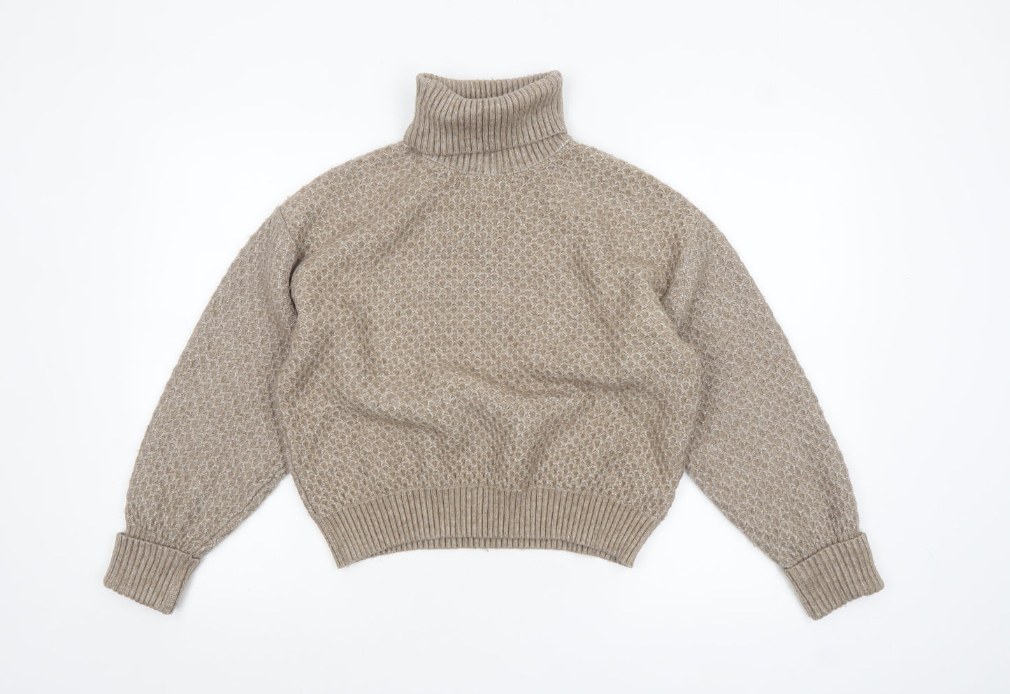 Marks and Spencer Women Beige Roll Neck Jumper Large Knit Winter