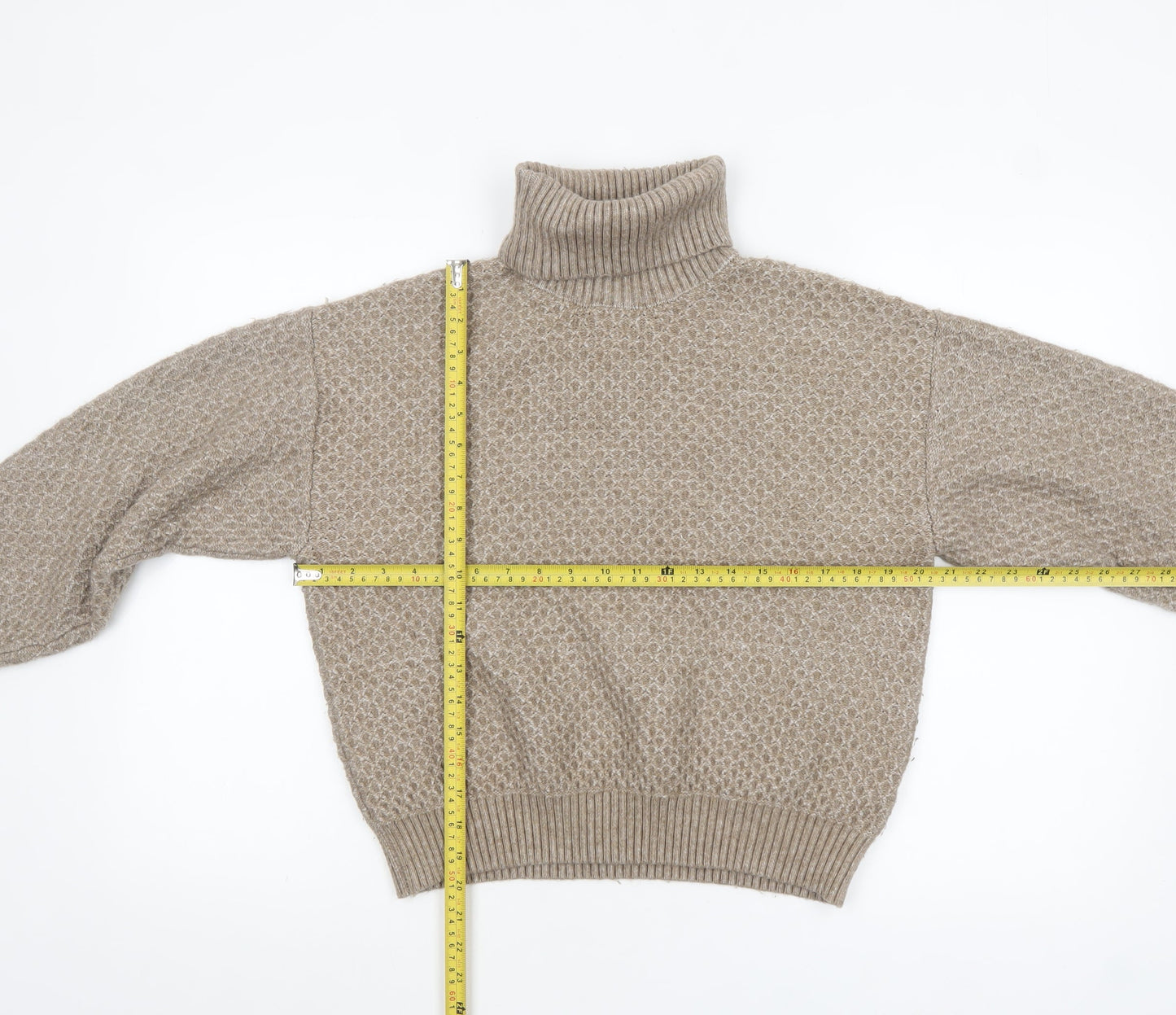 Marks and Spencer Women Beige Roll Neck Jumper Large Knit Winter
