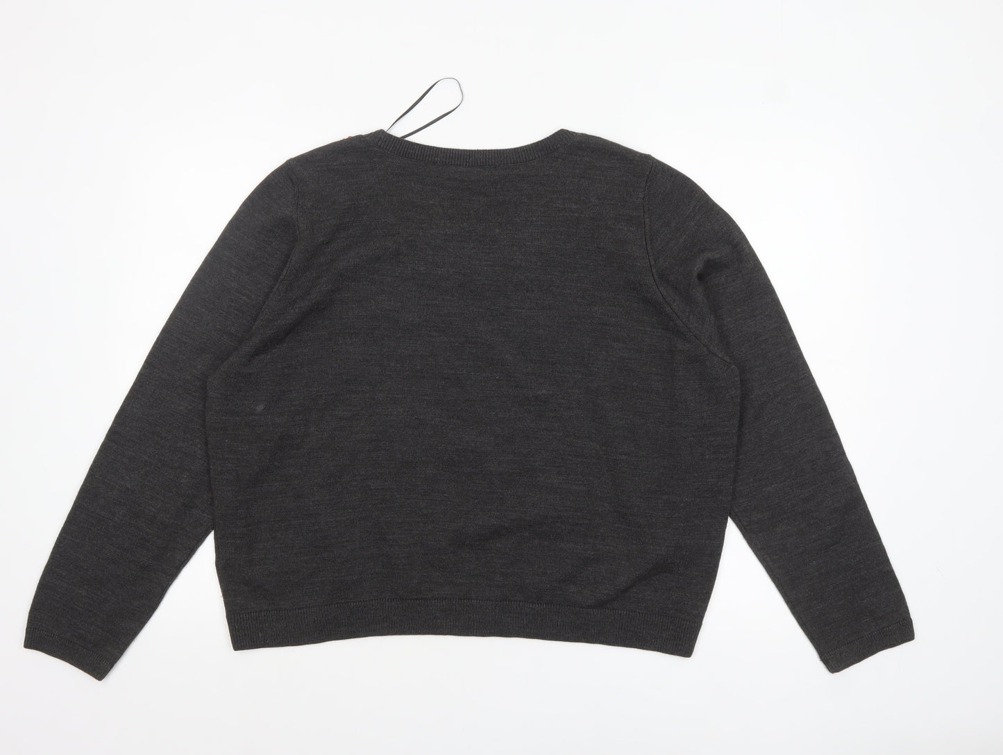 Marks and Spencer Women Grey Beaded Crew Neck Jumper Size 24