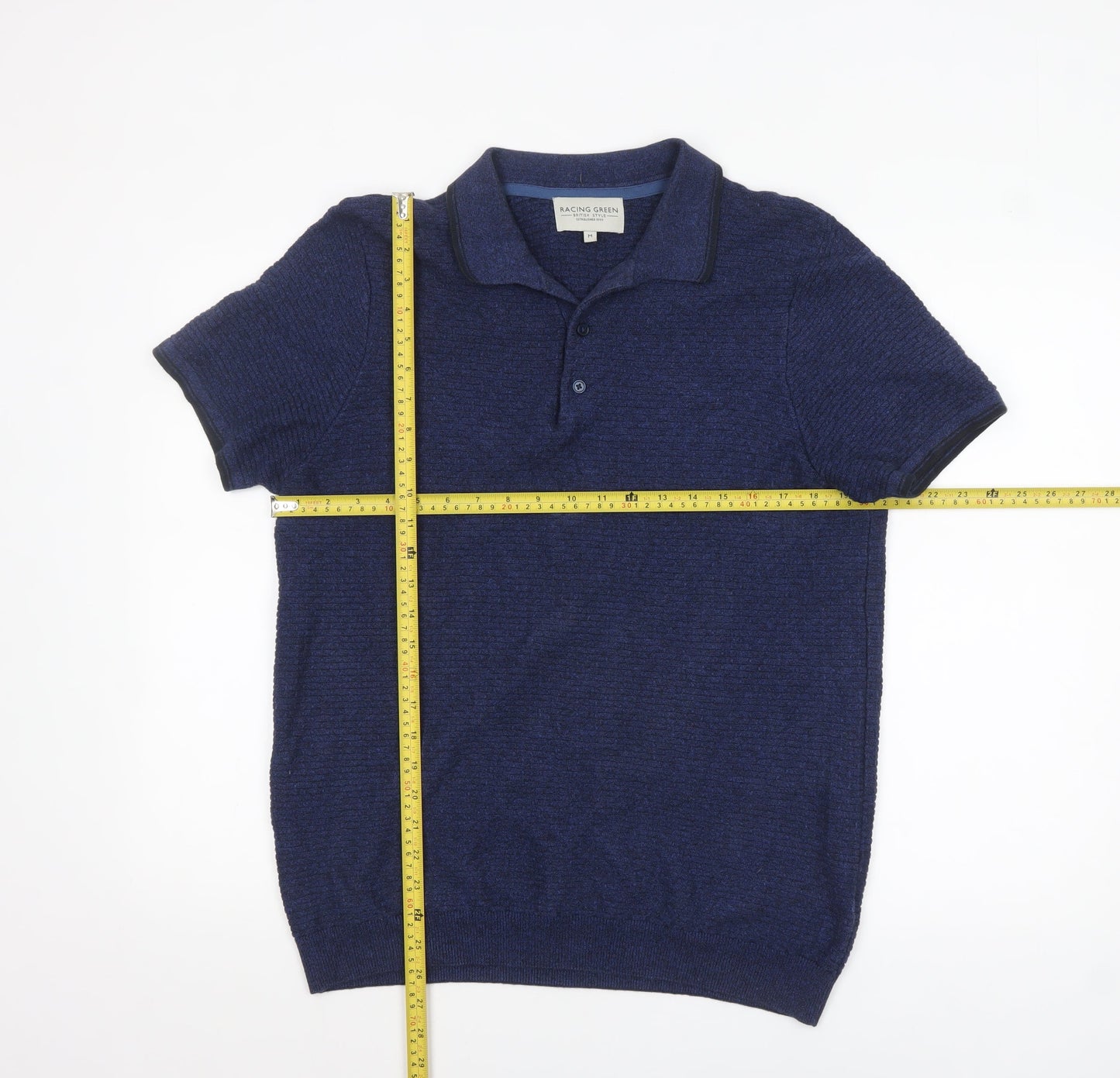 Racing Green Men's Blue Collared Knit Short Sleeve Pullover Jumper M