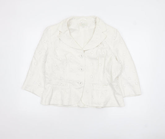 Marks and Spencer Women Ivory Linen Blend 3/4 Sleeve Blazer Size 16