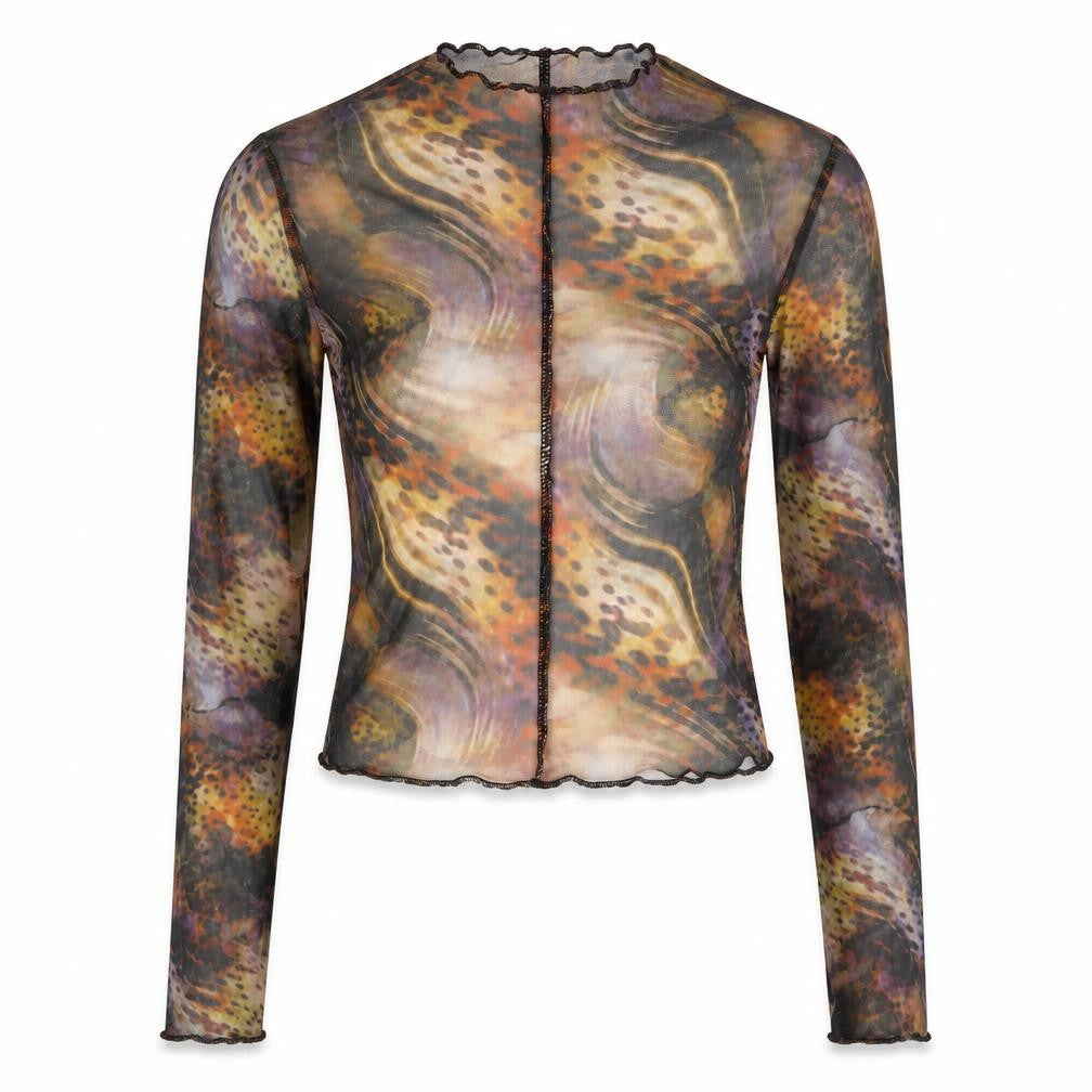 PRETTYLITTLETHING Women's Multicoloured Mesh Cropped Long Sleeve Top UK 6