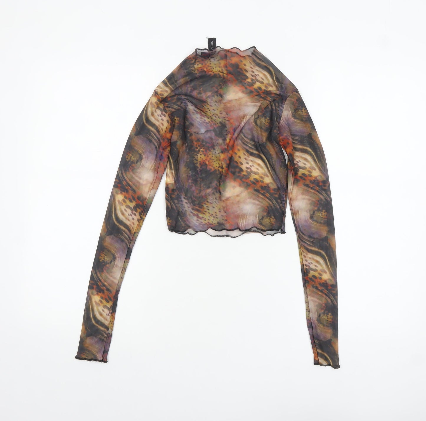 PrettyLittleThing Women's Multicoloured Mesh Cropped Long Sleeve Top UK 6