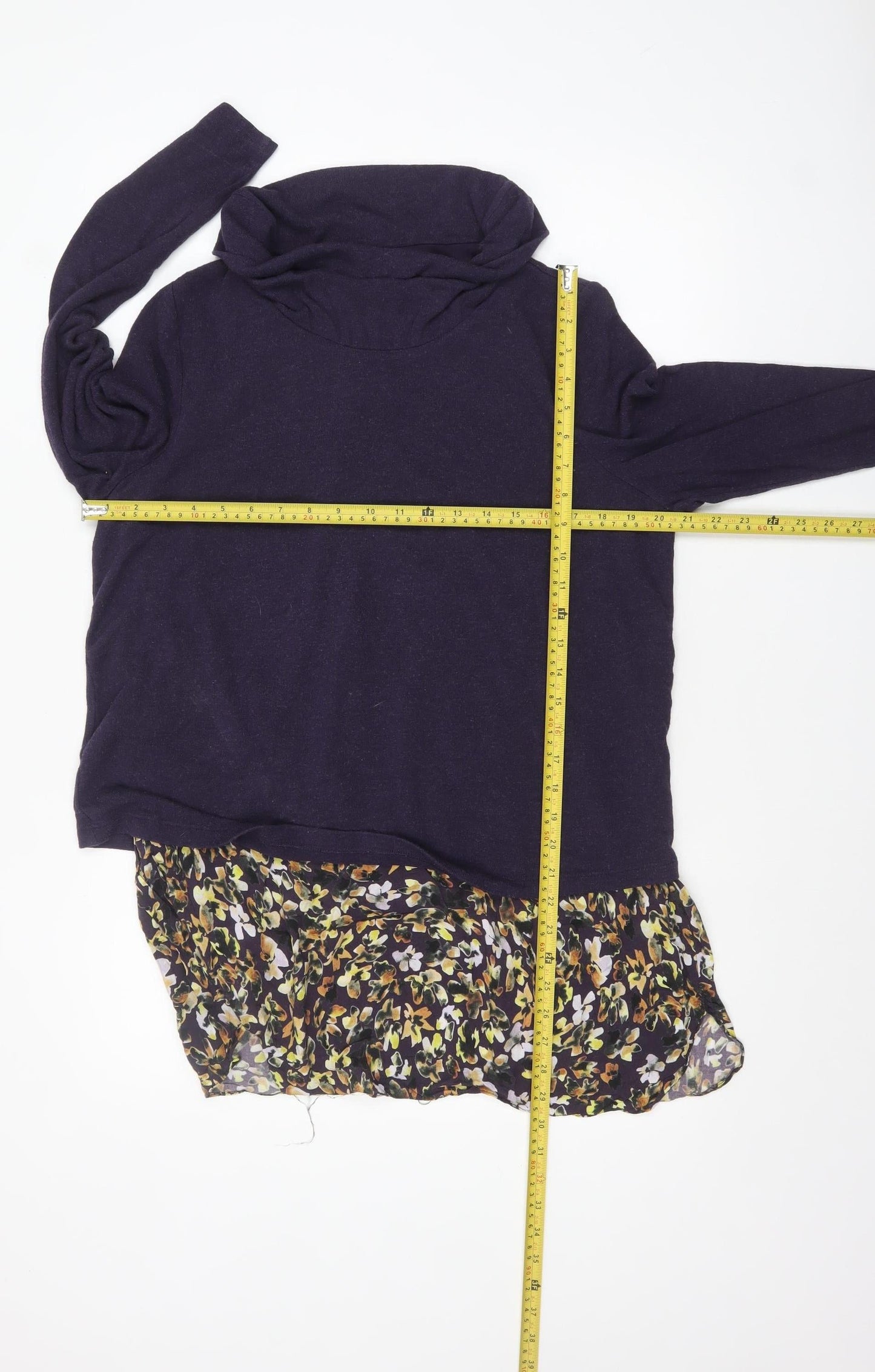 Phase Eight Women’s Purple Floral Hem Cowl Neck Tunic Jumper Size 16