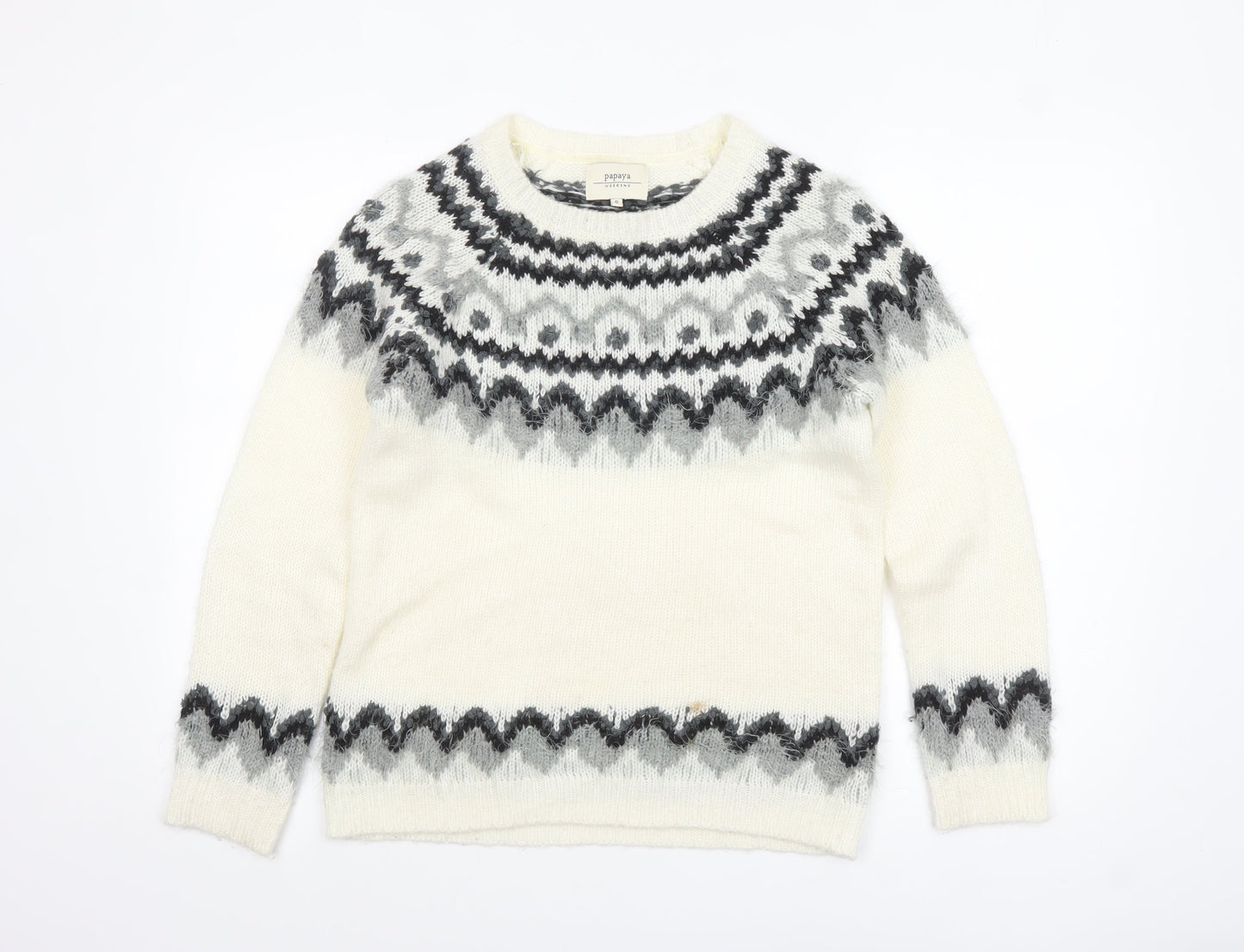 Papaya Weekend Women Ivory Fair Isle Knit Jumper Small
