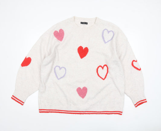 F&F Women’s Ivory Heart Knit Pullover Jumper XL