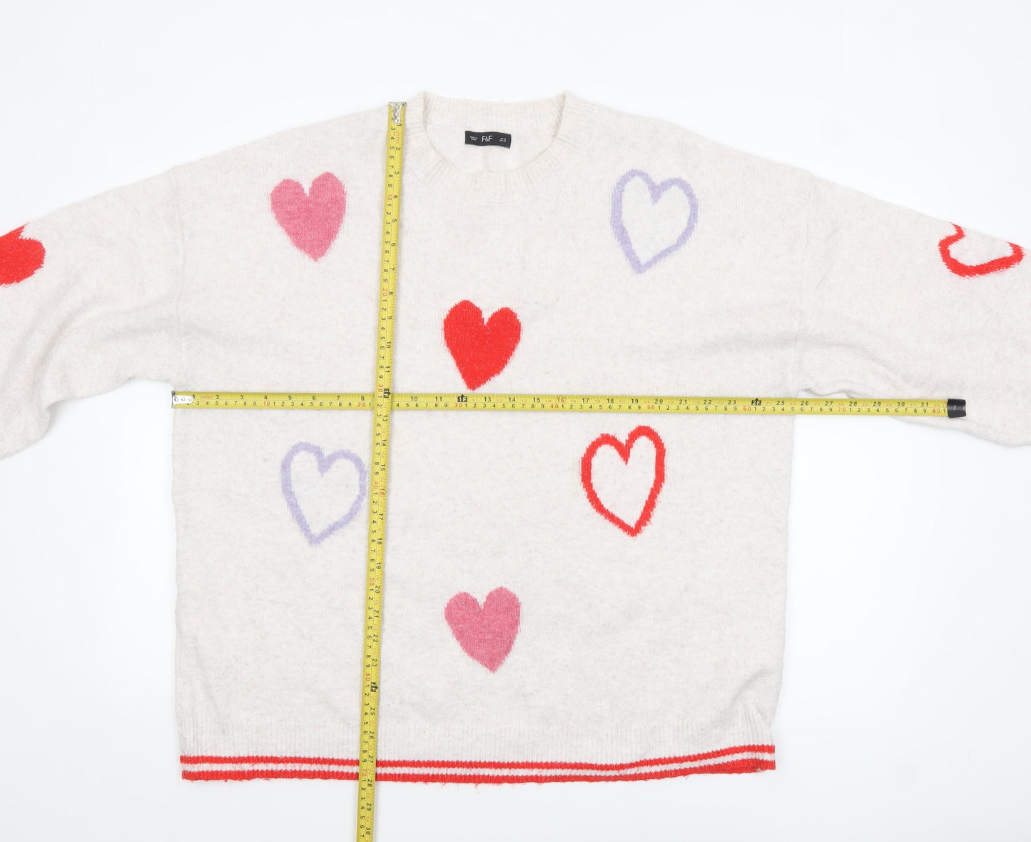 F&F Women’s Ivory Heart Knit Pullover Jumper XL