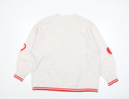 F&F Women’s Ivory Heart Knit Pullover Jumper XL