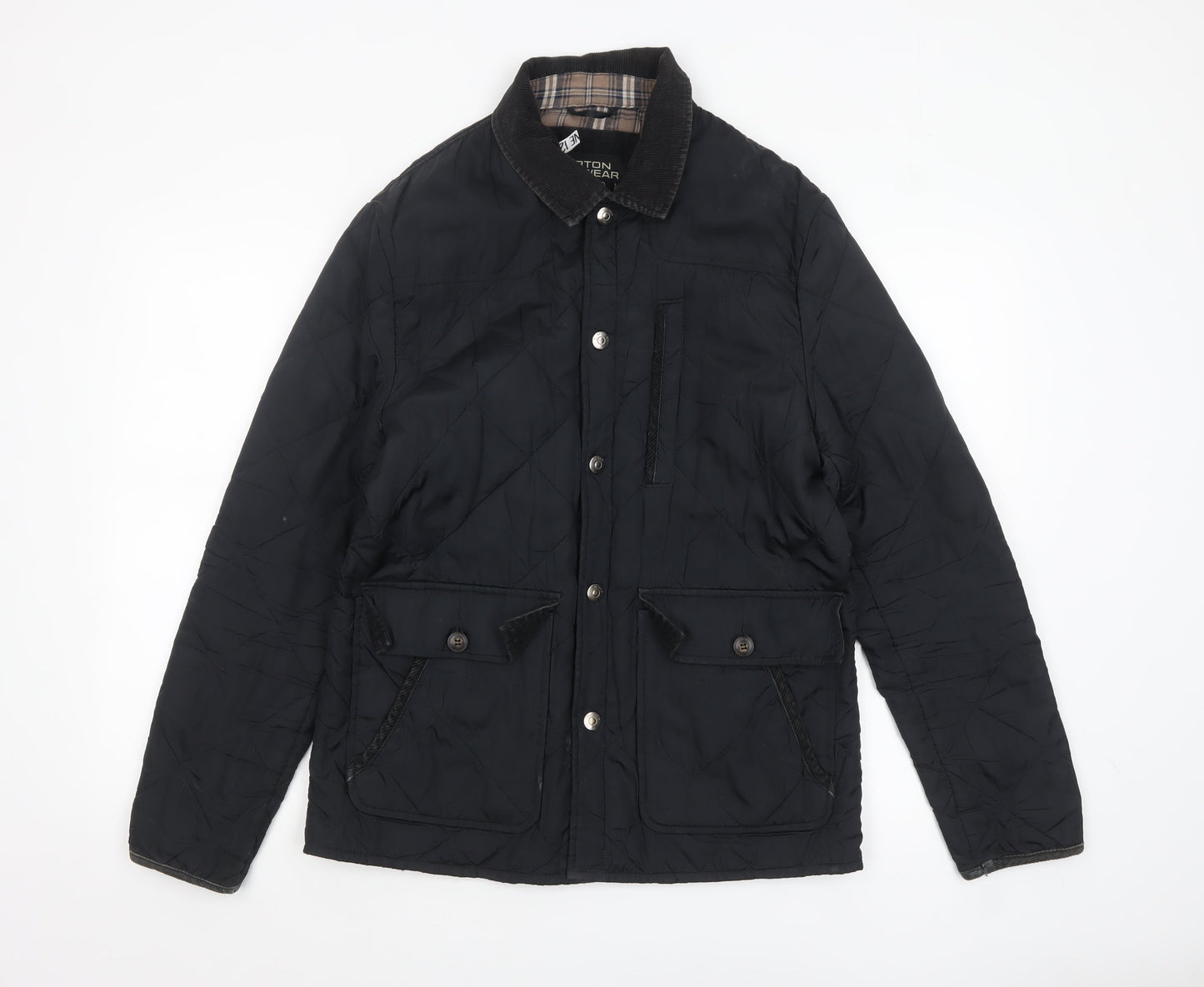 Burton Menswear Men's Black Quilted Jacket Medium Cord Collar