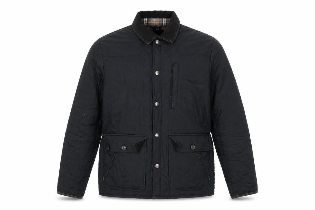 Burton Menswear Men's Black Quilted Jacket Medium Cord Collar