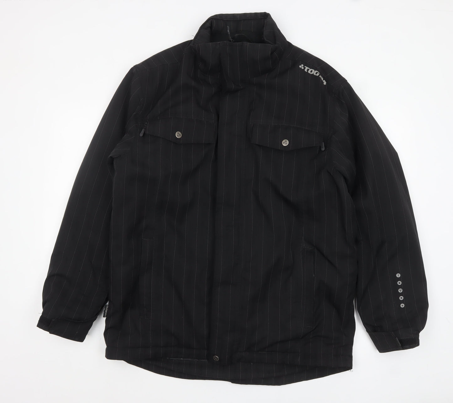 TOG24 Men's Black Pinstripe Mid-Length Lined Jacket Size M