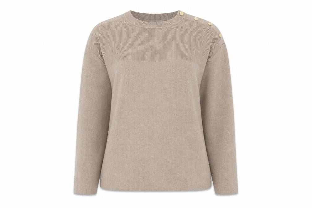 Marks & Spencer Women Beige Knit Button Shoulder Pullover Jumper M