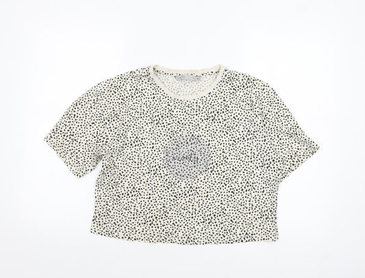 Oasis Women’s White Cropped Animal Print Cotton T-Shirt M