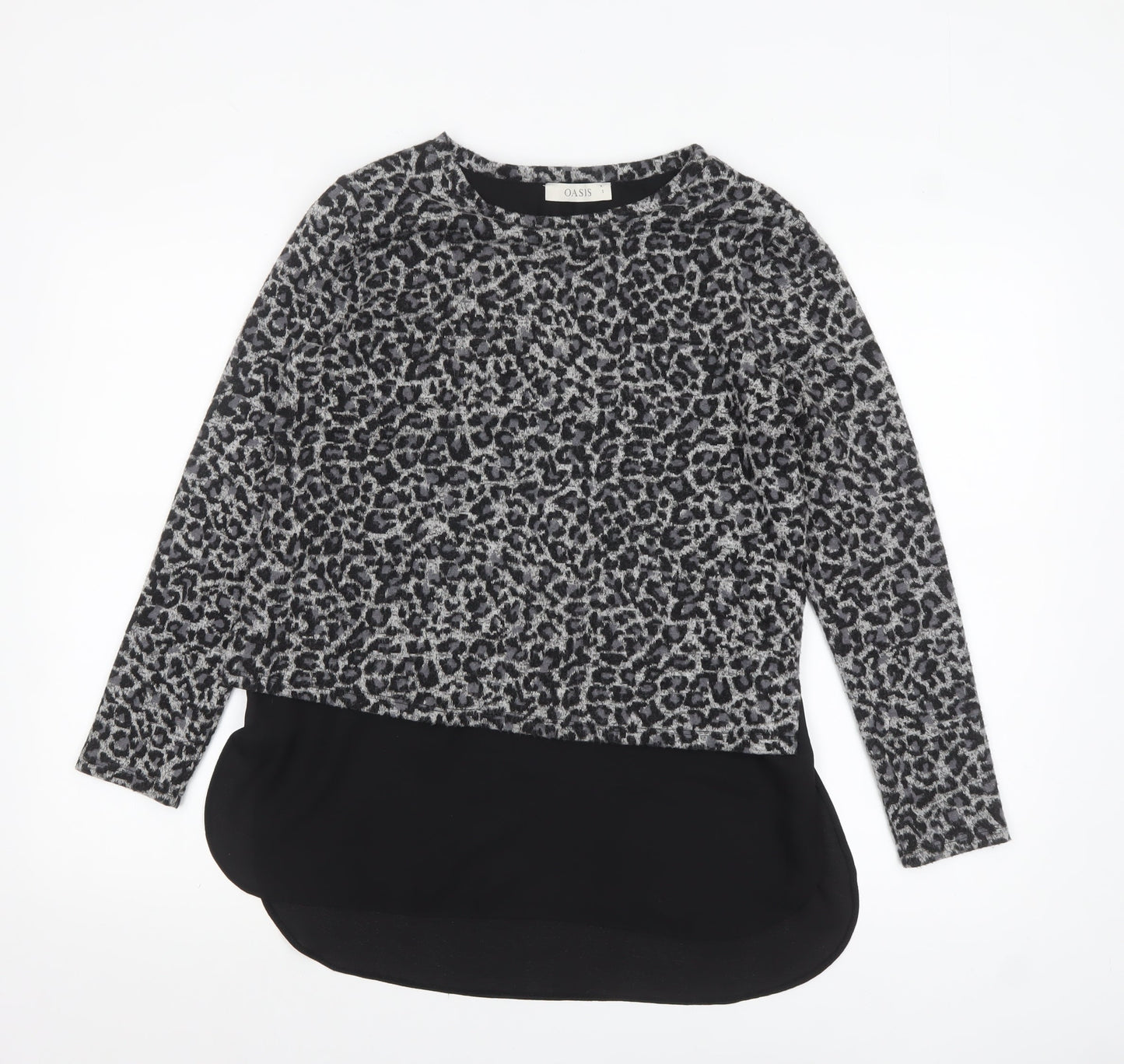 Oasis Women’s Grey Leopard Print Knit Tunic Blouse Size S