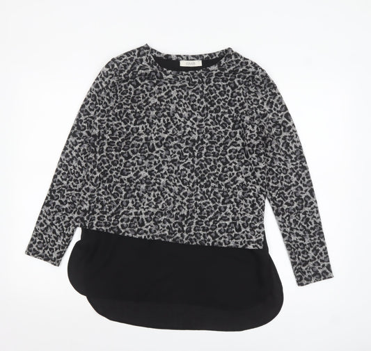 Oasis Women’s Grey Leopard Print Knit Tunic Blouse Size S