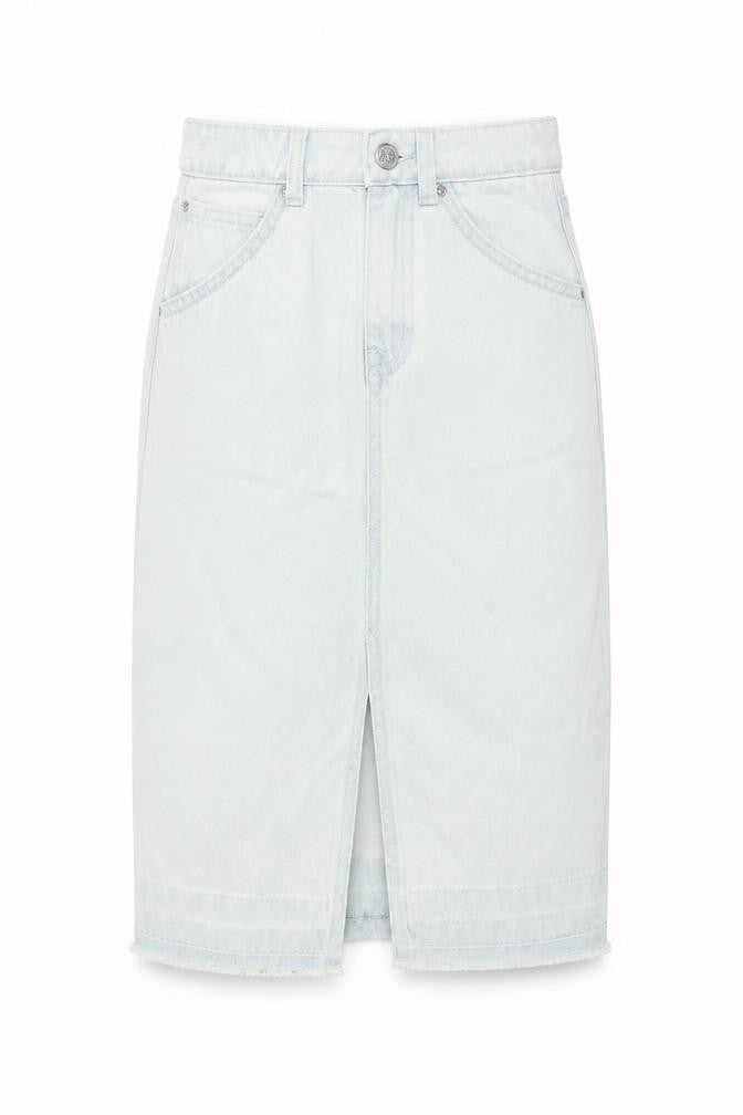 Marks & Spencer Girls Blue Denim Pencil Skirt 7-8 Years Adjustable Waist