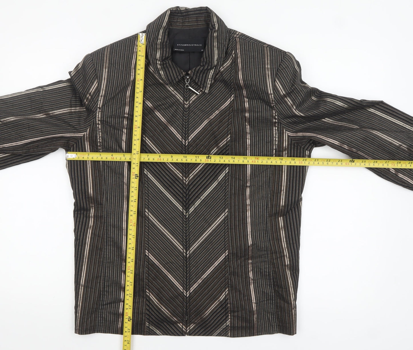 Stitches Australia Women's Brown Striped Zip Jacket Size 14