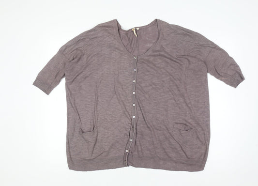 White Stuff Women’s Purple Cotton 3/4 Sleeve Relaxed Knit Cardigan Size 12