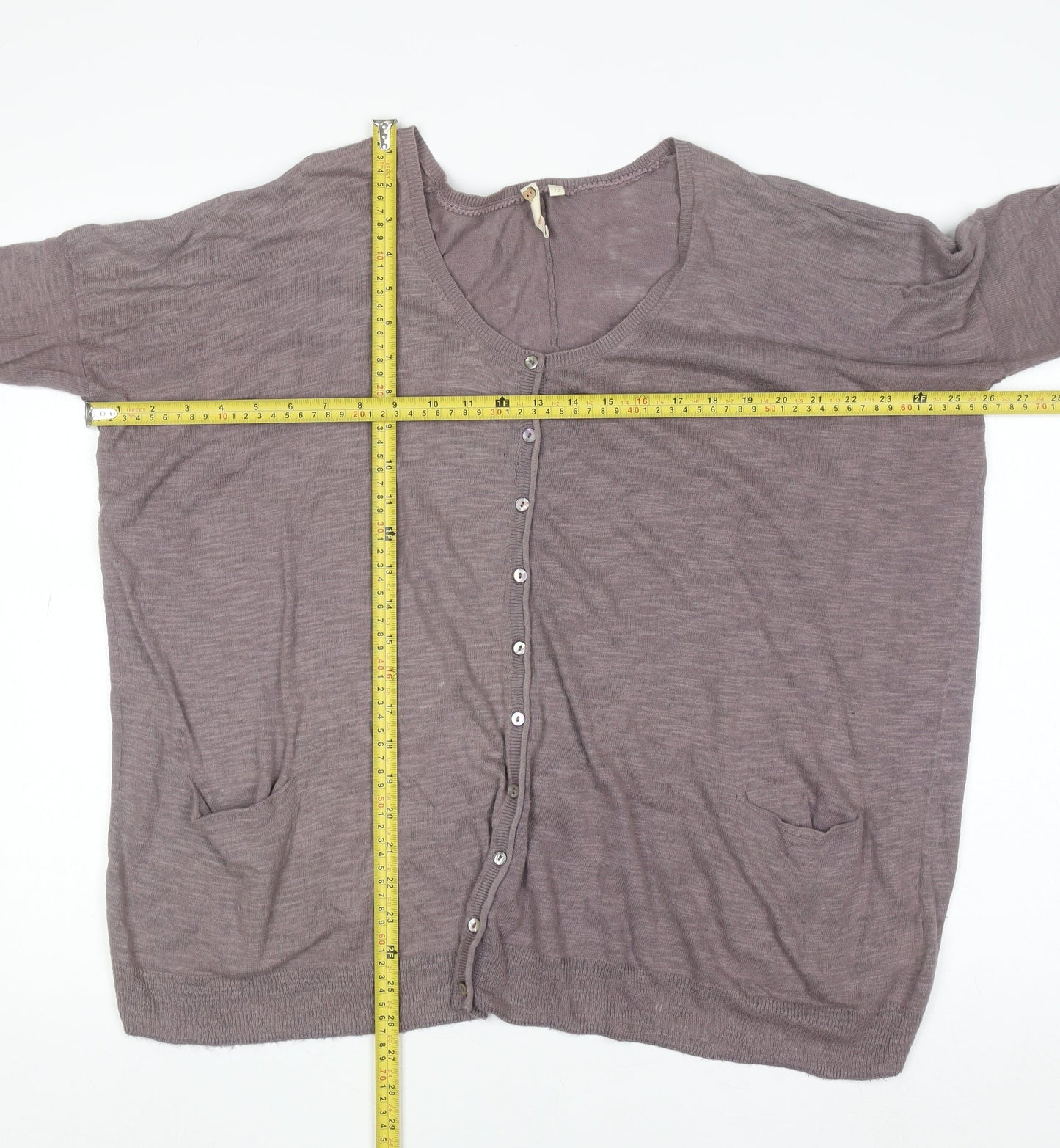 White Stuff Women’s Purple Cotton 3/4 Sleeve Relaxed Knit Cardigan Size 12