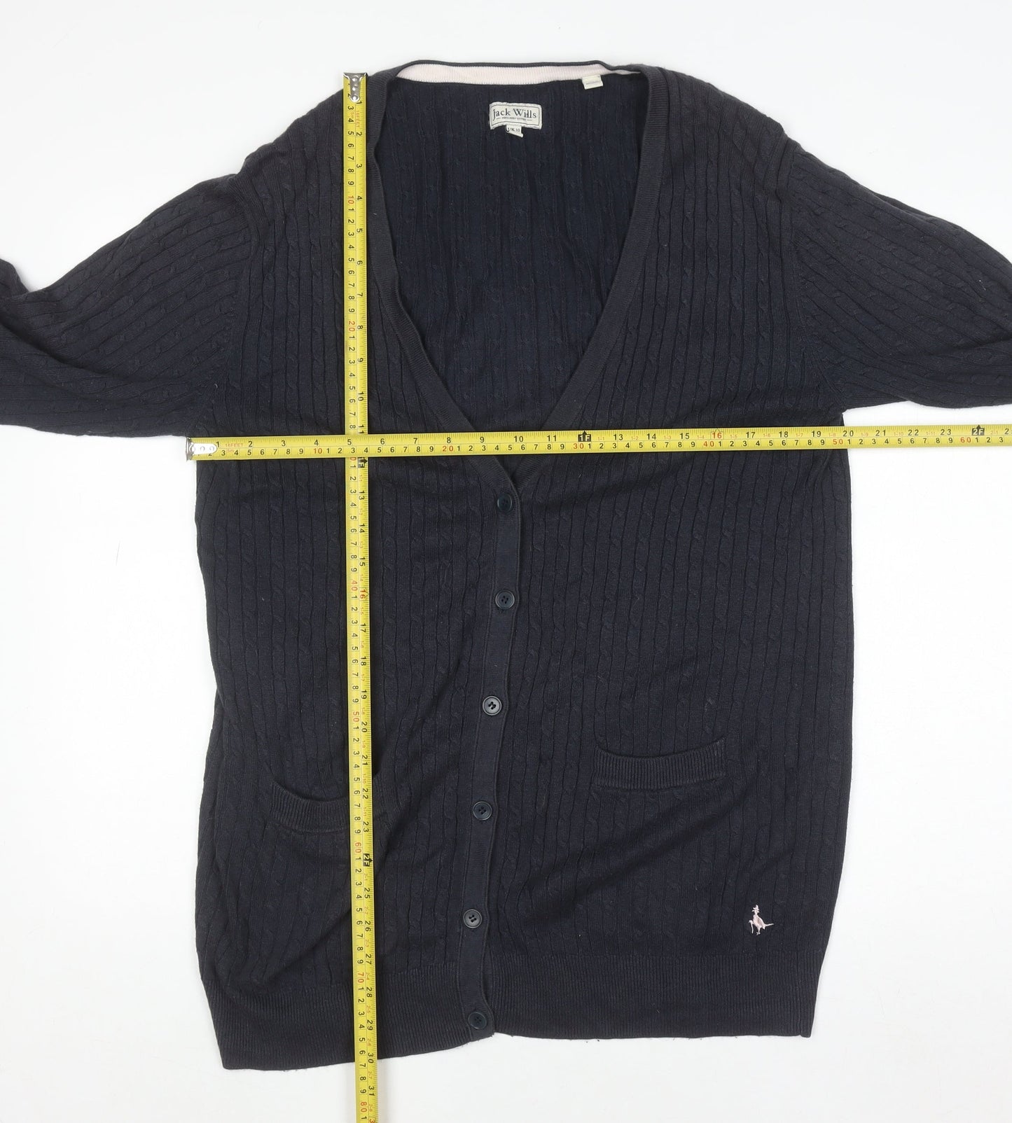 Jack Wills Women's Navy Cable-Knit Long Sleeve Cardigan UK 10
