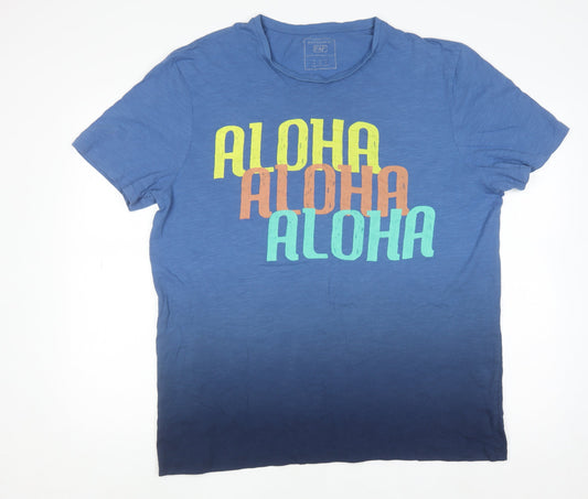 F&F Men’s Blue Aloha Graphic T-Shirt XL Cotton Summer Top