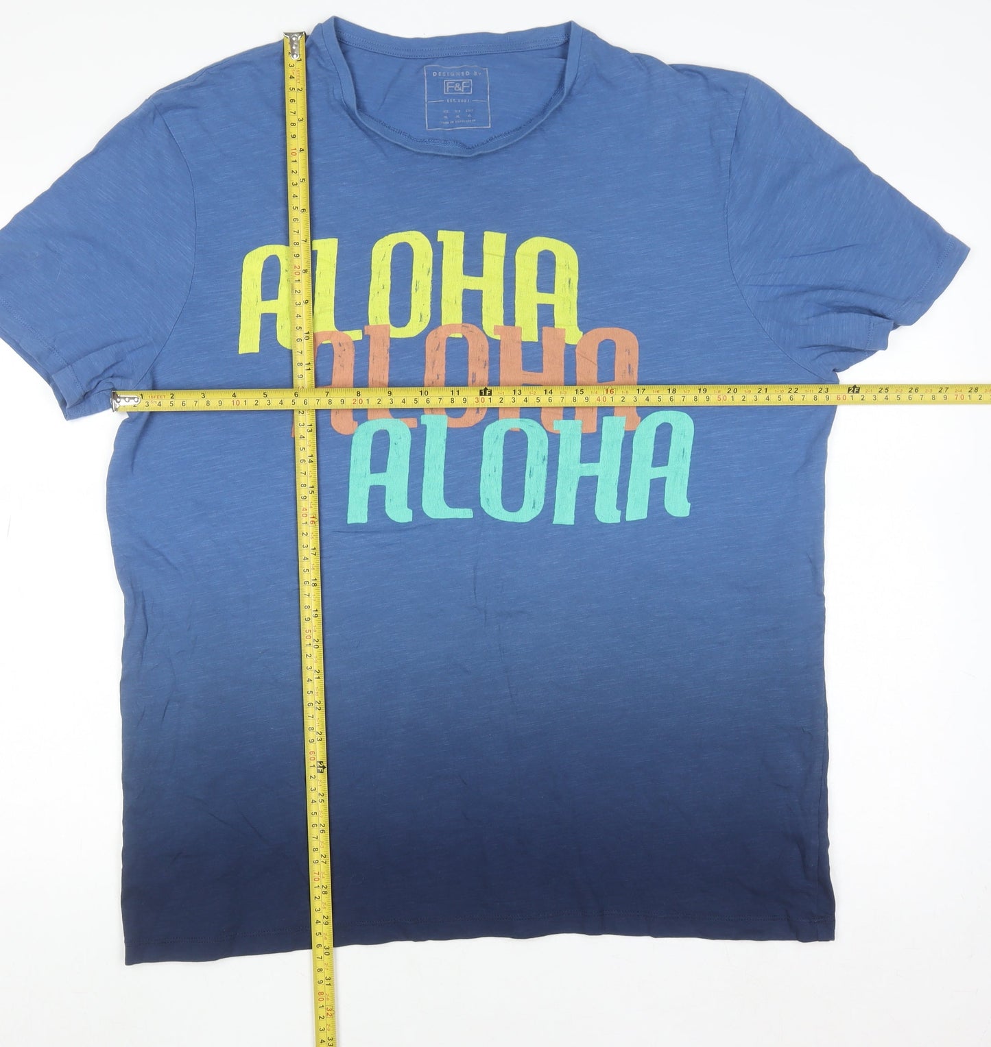 F&F Men’s Blue Aloha Graphic T-Shirt XL Cotton Summer Top