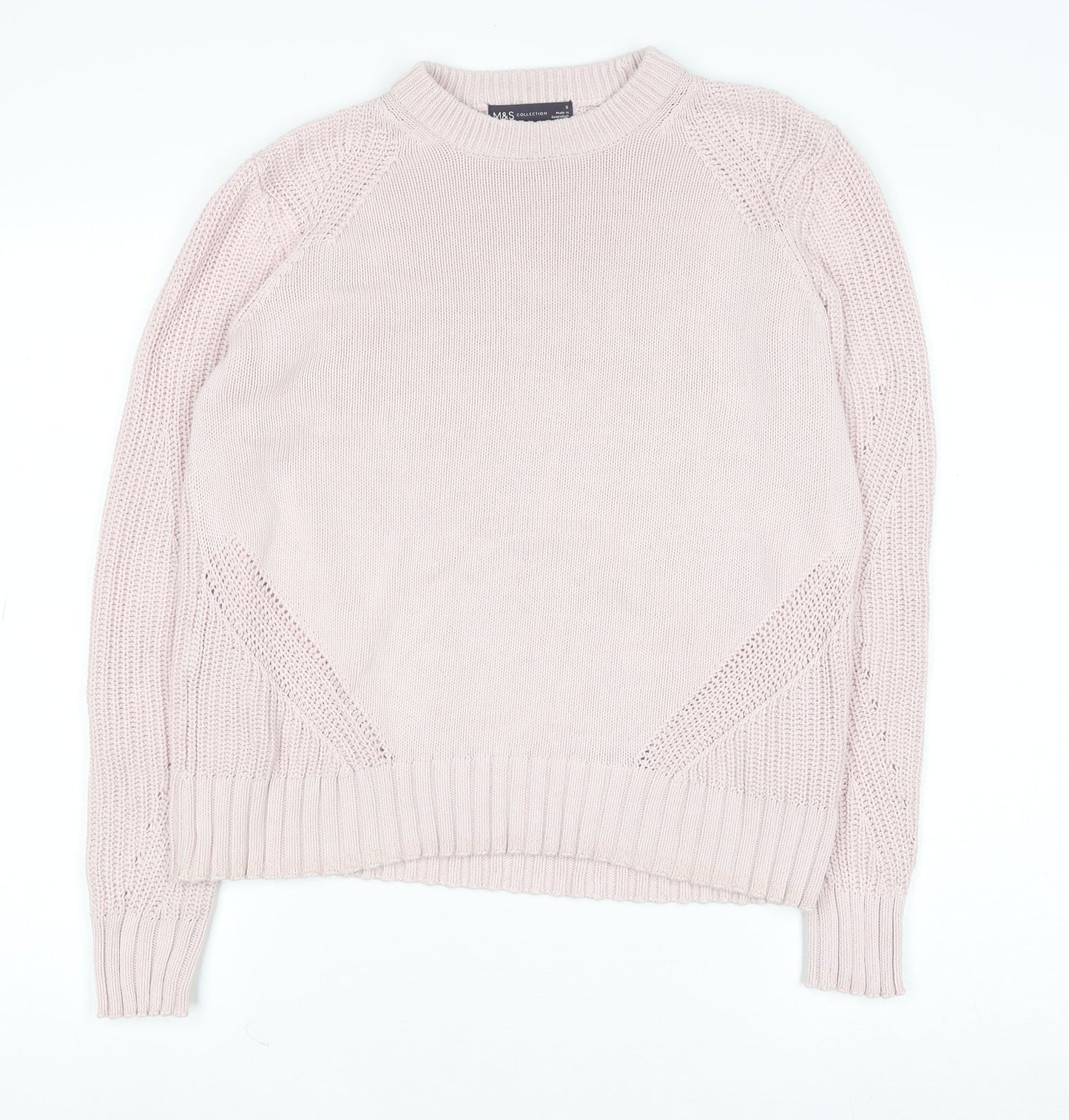 Marks and Spencer Women Pink Chunky Knit Cotton Jumper Size S